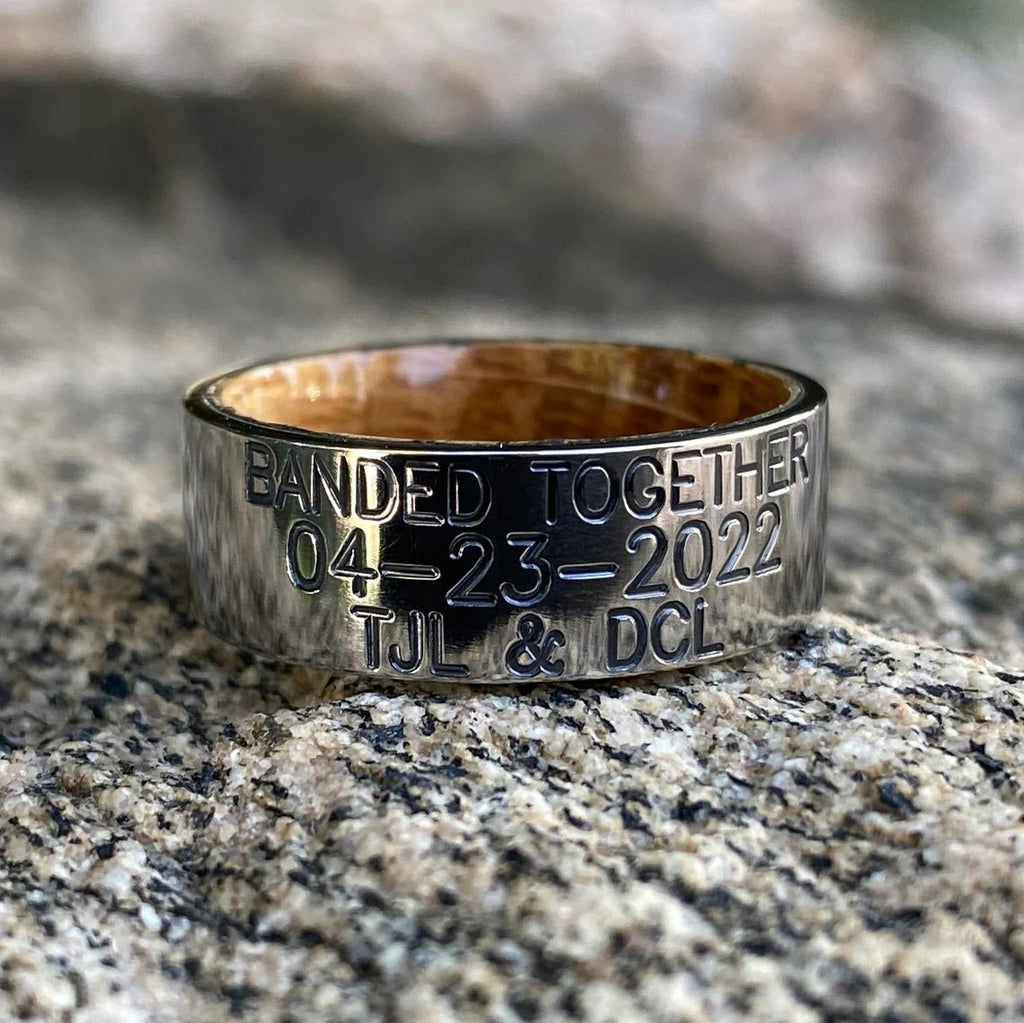 Personalized Duck Band With Whiskey Barrel Sleeve - USA Made Custom Wedding Bands & Rings