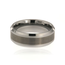 8mm Tungsten Carbide Men's Ring, Brush Center With Polished Beveled Edge - FREE Personalization