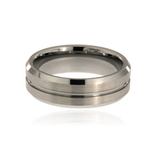 8mm Heavy Tungsten Carbide Men's Ring, Brush Finish With High Polished Beveled Edges And Center Groove - FREE Personalization