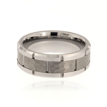 8mm Heavy Tungsten Carbide Men's Ring, Two Tone Hammered And Polish Finish With Beveled Edges - FREE Personalization