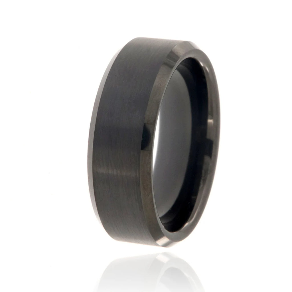8mm Beveled Heavy Tungsten Carbide Ring With Black Finish & Free Personalization