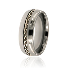 8mm Heavy Tungsten Carbide Men's Ring With High Polish Finish And Sterling Silver Braided Inlay - FREE Personalization