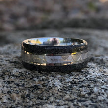 8mm Gibeon Meteorite Ring with Cosmic Dark Stardust Edges, Stardust Meteorite Wedding Band
