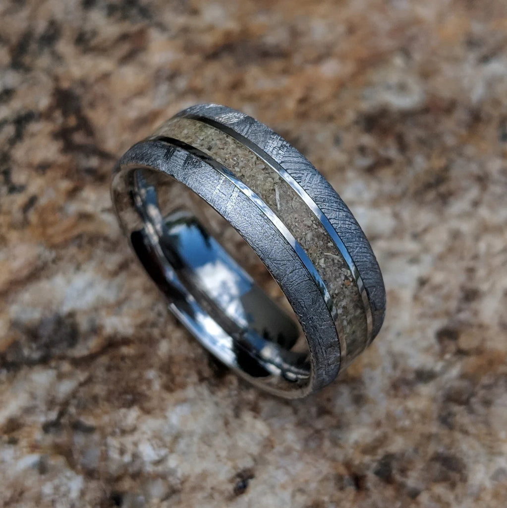Custom Made Gibeon Meteorite Wedding Band, Memorial Ring With Gibeon Meteorite Ring