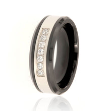 8mm Tungsten Carbide Men's Ring With Two Tone High Polish Finish, Beveled Edges And AAA Zircon Inlay - FREE Personalization