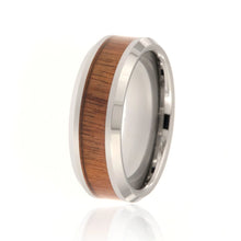 8mm Heavy Tungsten Carbide Men's Ring With Wood Inlay and High Polished Beveled Edges - FREE Personalization