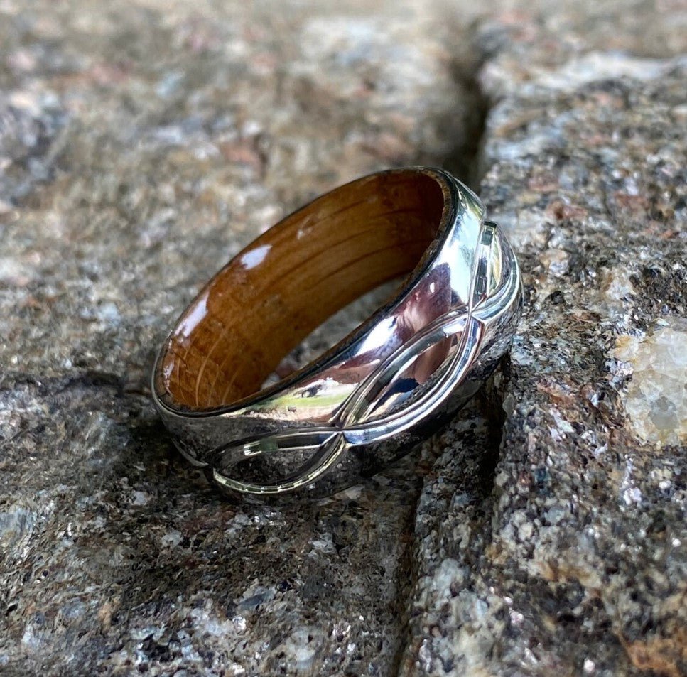 Infinity Ring Titanium and Whiskey Barrel Rings Wedding Band - USA Made Custom Jewelry And Whiskey Rings