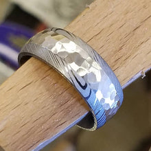 New 8mm Wide Damascus Steel Ring with a 4mm Wide Silver Inlay