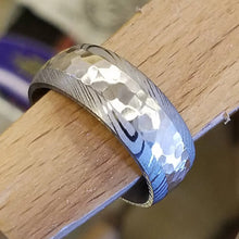 New 8mm Wide Damascus Steel Ring with a 4mm Wide Silver Inlay