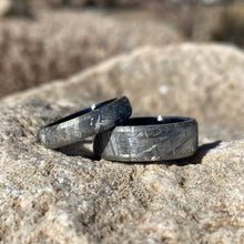 Wedding Ring Set Meteorite Ring, USA Made Custom Jewelry, Black Titanium Sleeve Band