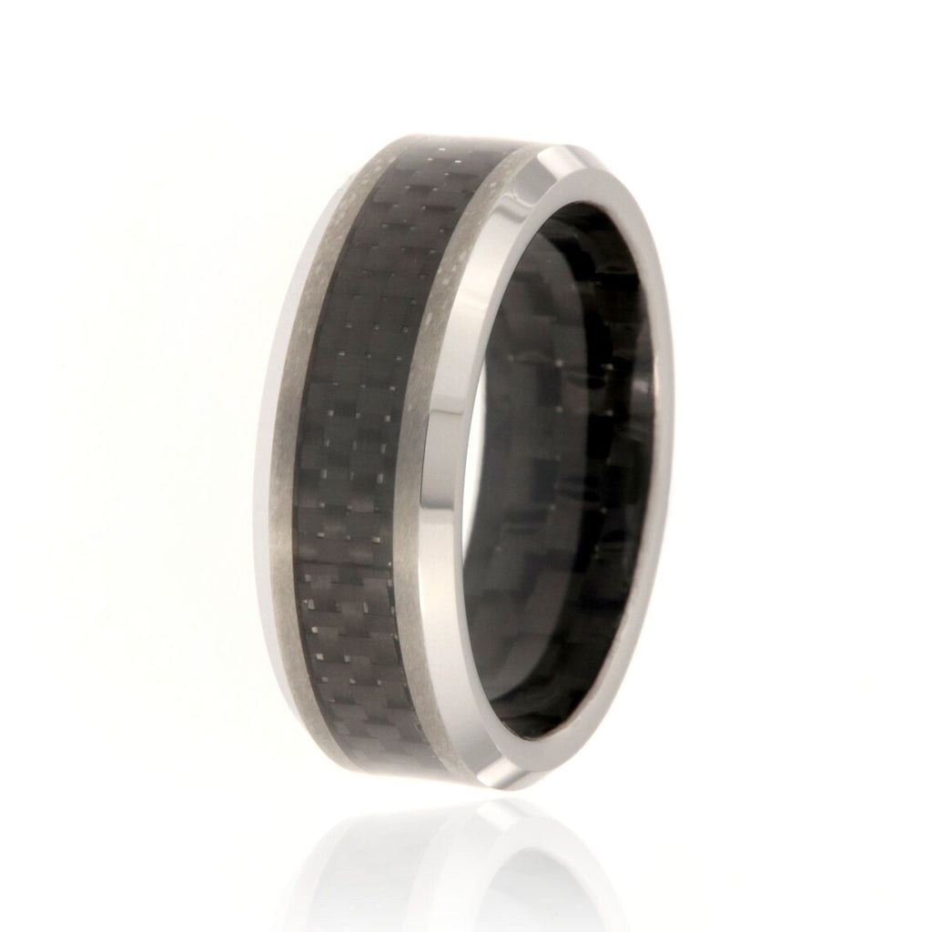 8mm Heavy Tungsten Carbide Ring With Carbon Fiber Sleeve & Carbon Fiber Inlay - FREE Personalization