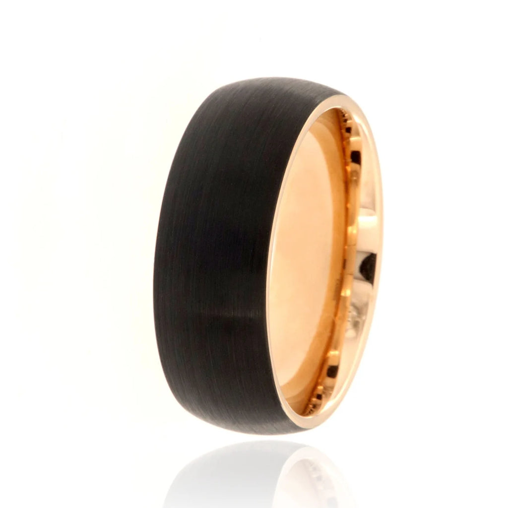 8mm Heavy Tungsten Carbide Ring With Black / Rose Finish & Free Personalization