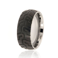 9mm Tungsten Carbide Men's Ring, Black Tire Tread Design, Brushed Finish - FREE Personalization