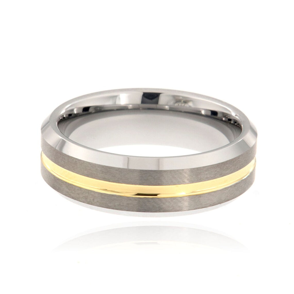 7mm Beveled Heavy Tungsten Carbide Ring With Gold Anodizing & Free Personalization
