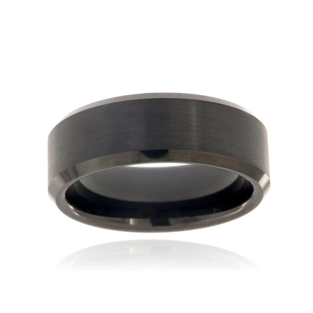8mm Beveled Heavy Tungsten Carbide Ring With Black Finish & Free Personalization