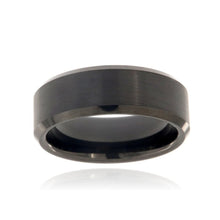 8mm Beveled Heavy Tungsten Carbide Ring With Black Finish & Free Personalization