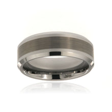 8mm Tungsten Carbide Men's Ring, Brush Center With Polished Beveled Edge - FREE Personalization