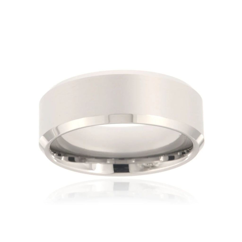 8mm Heavy Tungsten Carbide Men's Ring With High Polish Finish And Beleved Edges - FREE Personalization