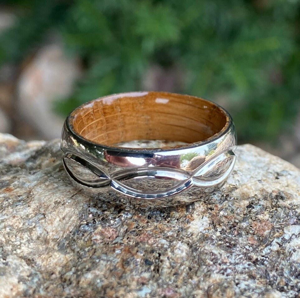 Infinity Ring Titanium and Whiskey Barrel Rings Wedding Band - USA Made Custom Jewelry And Whiskey Rings