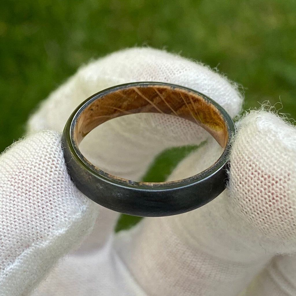 Men's Black Titanium Wedding Bands Distressed Finish Whiskey Barrel Rings