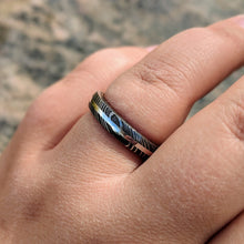 4mm 14k White Gold Damascus Steel Ring with Arizona Ironwood Sleeve