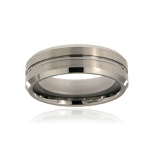 8mm Heavy Tungsten Carbide Men's Ring, Brush Finish With High Polished Beveled Edges And Center Groove - FREE Personalization