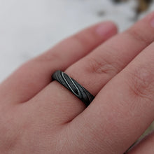 New 4mm Wide Damascus Steel Ring with Arizona Ironwood Sleeve,  Damascus Steel Band