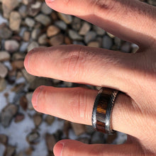 Wide 10mm Damascus Steel Wedding Band With Ironwood Sleeve Inlay