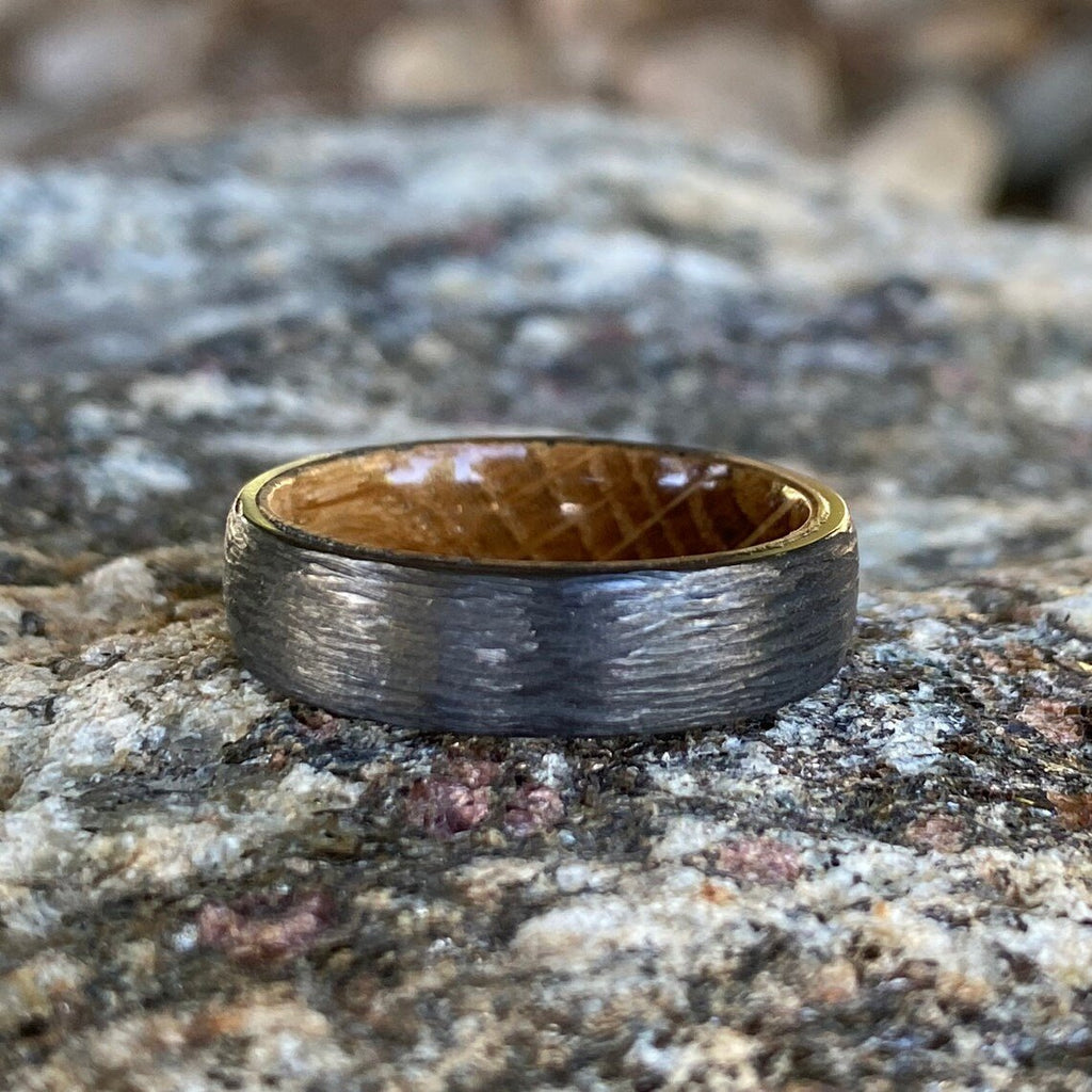 Mens Wedding Bands Whiskey Rings - Handmade Custom Whiskey Barrel Core Black Rings