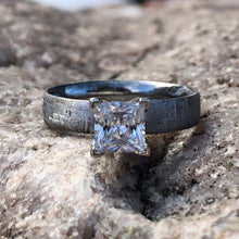 4mm Wide Meteorite Engagement Ring with stunning 1CT Moissanite Princess Center