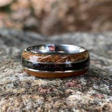 Mens Dinosaur Bone and Whiskey Barrel Ring, Custom Made Authentic Wedding Bands 8mm