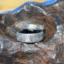 Wedding Ring Set Meteorite Ring, USA Made Custom Jewelry, Black Titanium Sleeve Band