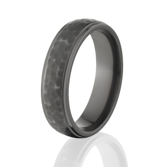 Black Wedding Rings, Hammered Black Zirconium Ring