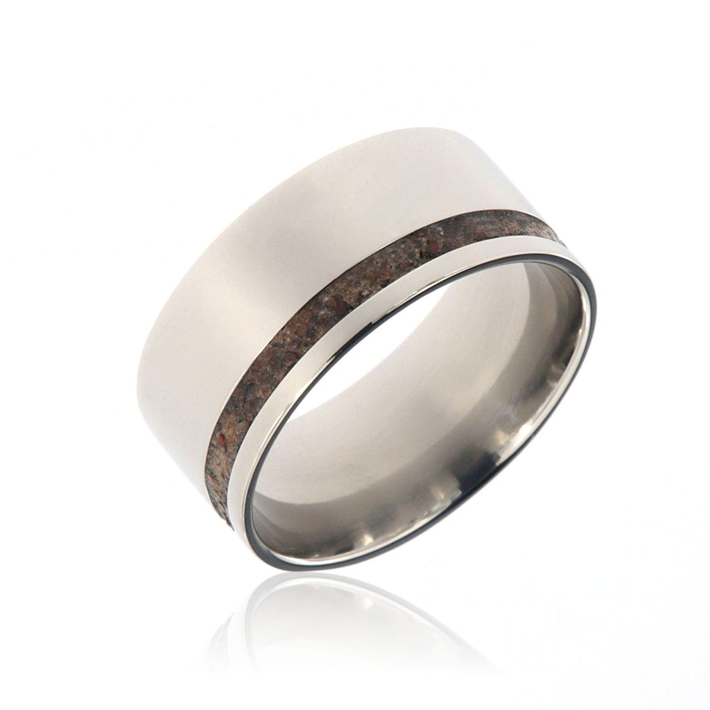 Dinosaur Bone Ring 10mm Wide with Titanium With 2mm Off Center Dino Groove USA Made