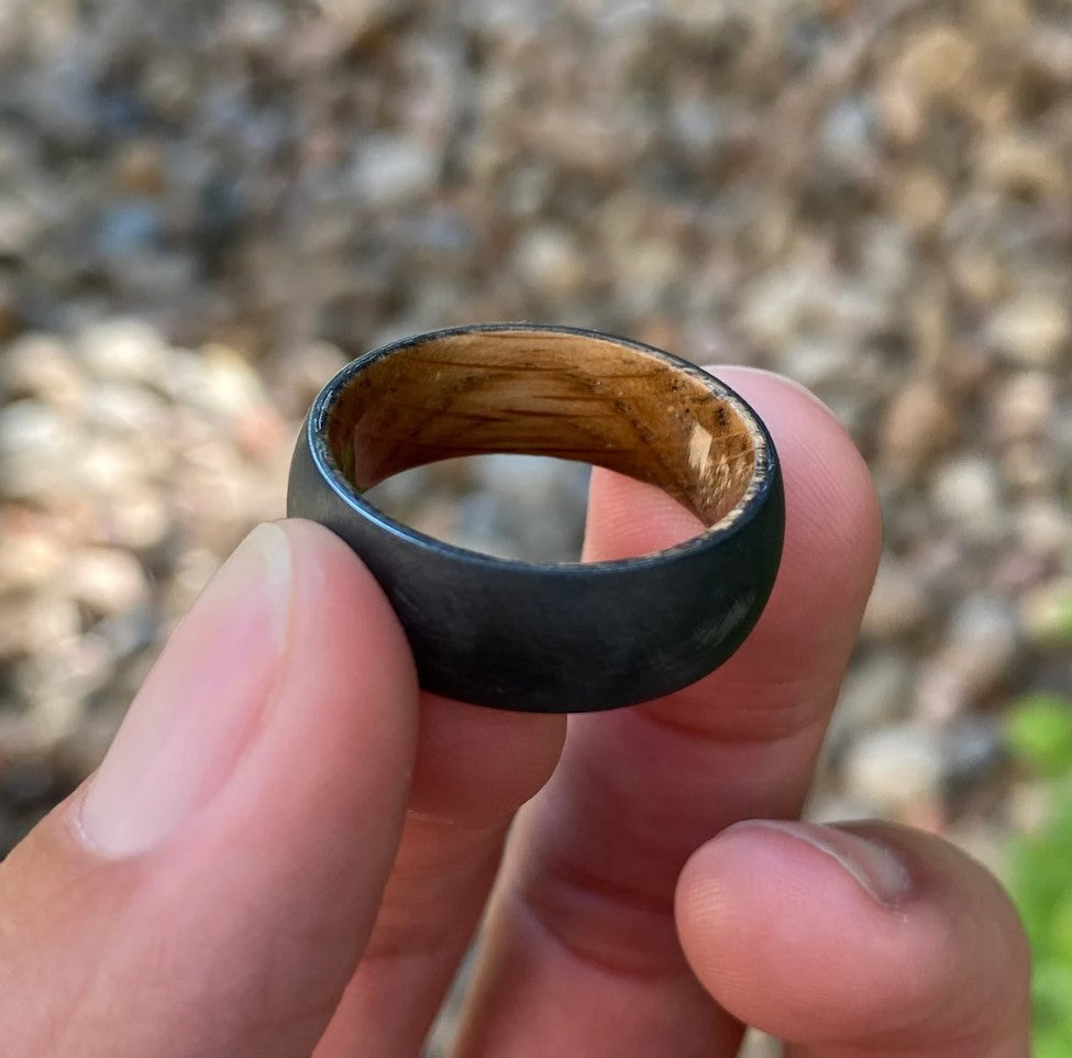 Distressed Black Zirconium and Whiskey Barrel Rings Men's Ring - USA Made Custom Jewelry And Whiskey Rings