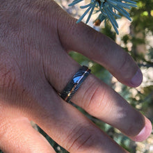 6mm Wide Damascus Steel Ring with 14k Rose Gold Inlay