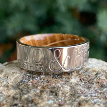 Personalized 8mm Duck Band With Whiskey Barrel Sleeve - USA Made Custom Wedding Bands & Rings