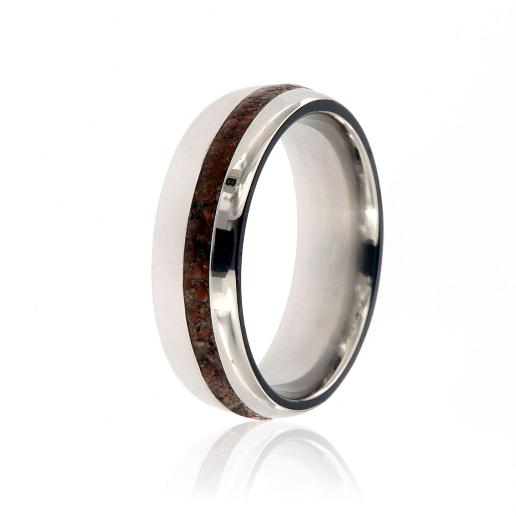 Dinosaur Bone Ring 7mm Wide with Solid Titanium With Off Center 2mm Groove USA Made