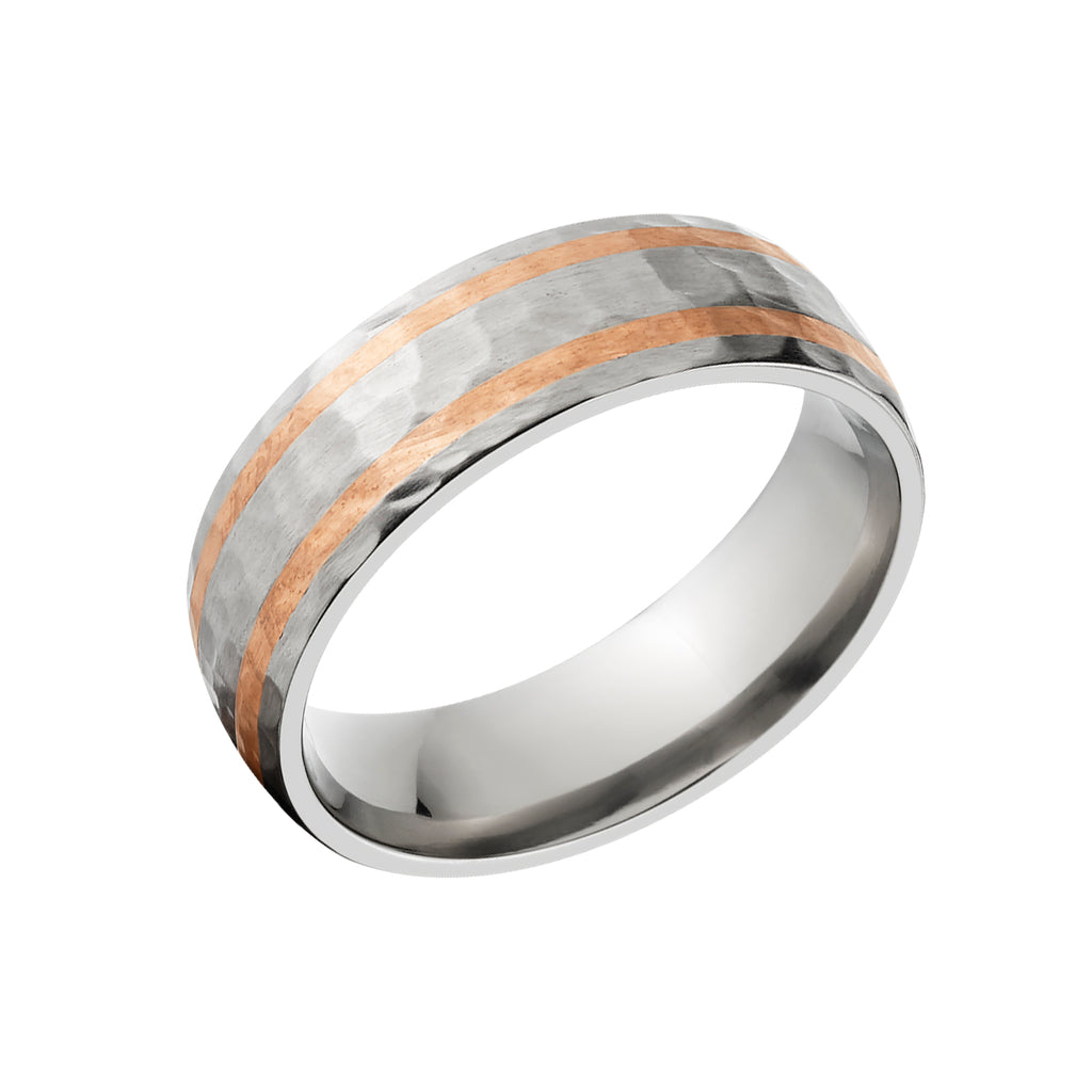 7mm Titanium Hammer Band with Copper Inlay - Men's Rings