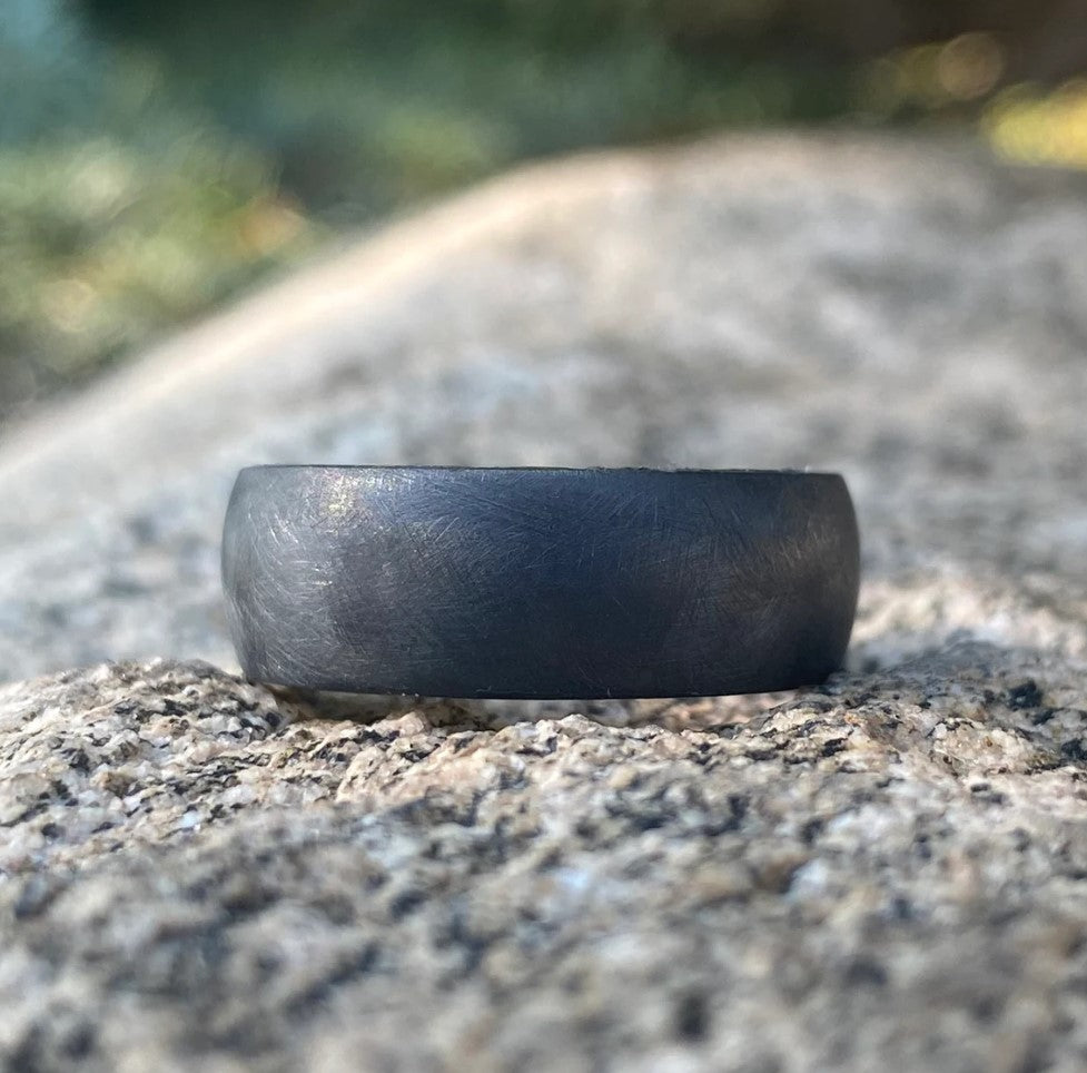Distressed Black Zirconium and Whiskey Barrel Rings Men's Ring - USA Made Custom Jewelry And Whiskey Rings