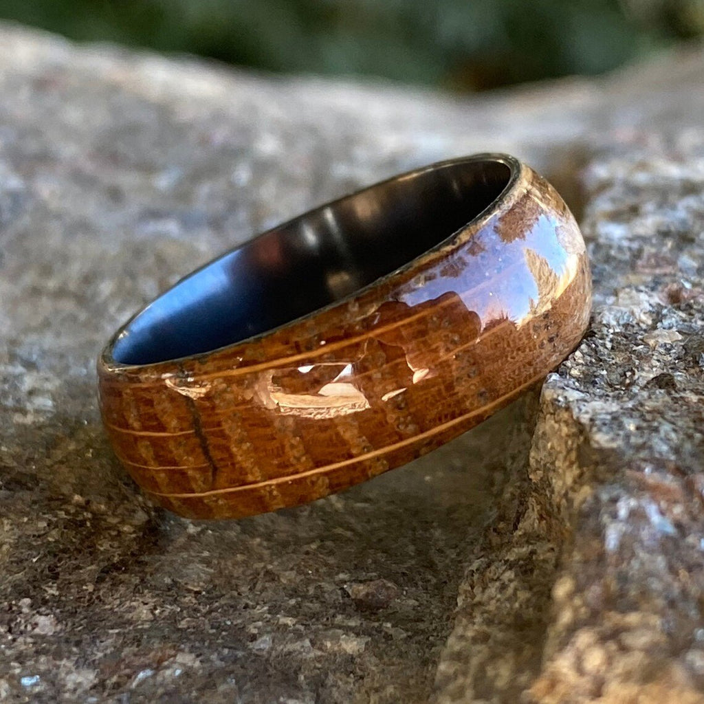 Mens Wedding Bands Whiskey Rings - Whiskey Barrel and Black Zirconium Ring Handmade Custom Whiskey Barrel Rings