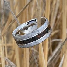 Meteorite Ring Wedding Band w/ Dinosaur Bone And Obsidian Center Inlay USA Made