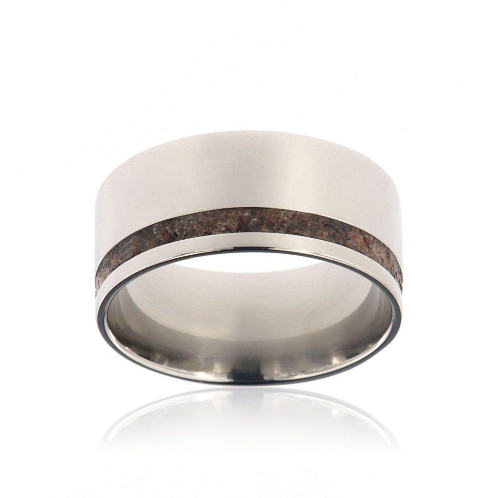 Dinosaur Bone Ring 10mm Wide with Titanium With 2mm Off Center Dino Groove USA Made