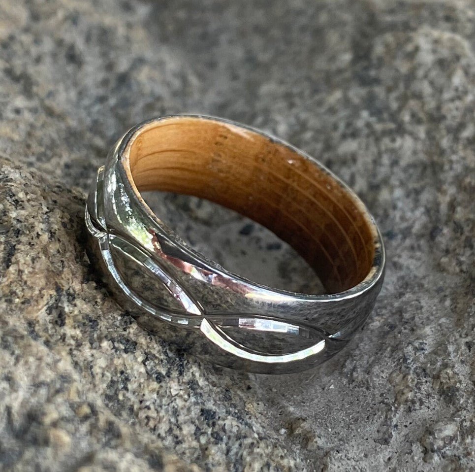 Infinity Ring Titanium and Whiskey Barrel Rings Wedding Band - USA Made Custom Jewelry And Whiskey Rings