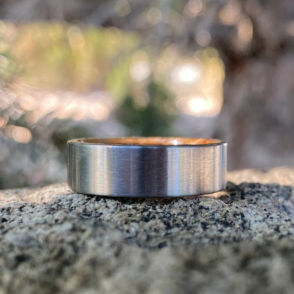 Titanium Rings Custom Whiskey Barrel Rings Mens Ring Unique Wedding Bands