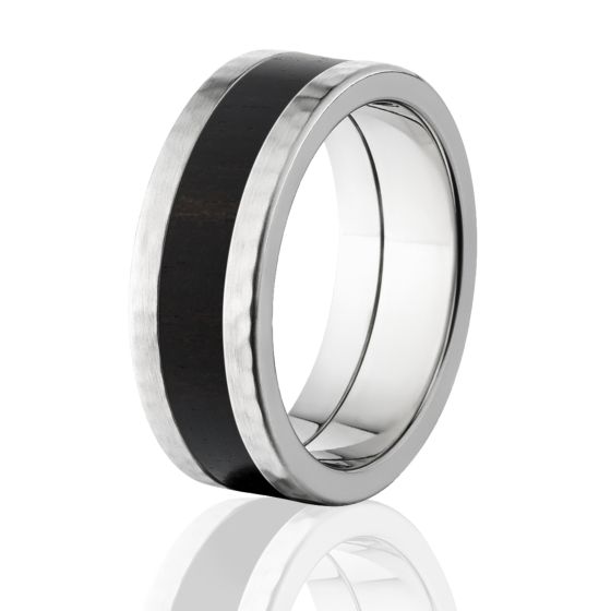 Hammered Wood Rings, Men's African Black Wood Wedding Ring