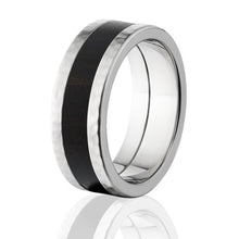 Hammered Wood Rings, Men's African Black Wood Wedding Ring