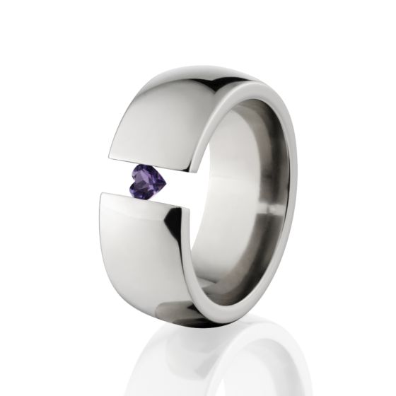 Tension Set 8mm Ring, Titanium Ring, Heart Gem