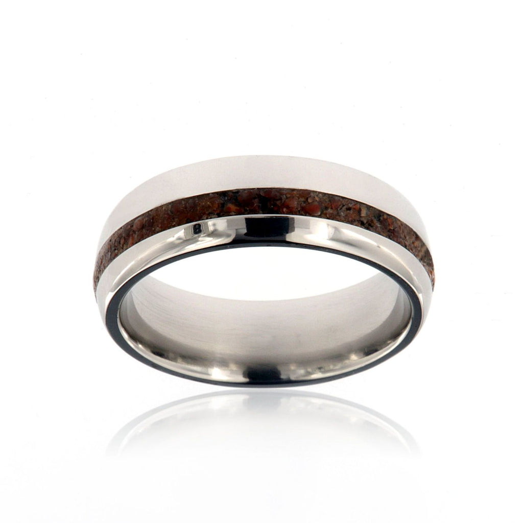 Dinosaur Bone Ring 7mm Wide with Solid Titanium With Off Center 2mm Groove USA Made