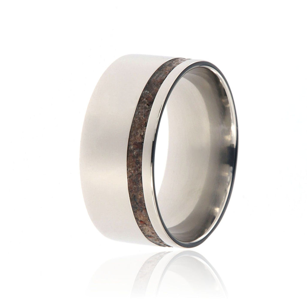 Dinosaur Bone Ring 10mm Wide with Titanium With 2mm Off Center Dino Groove USA Made
